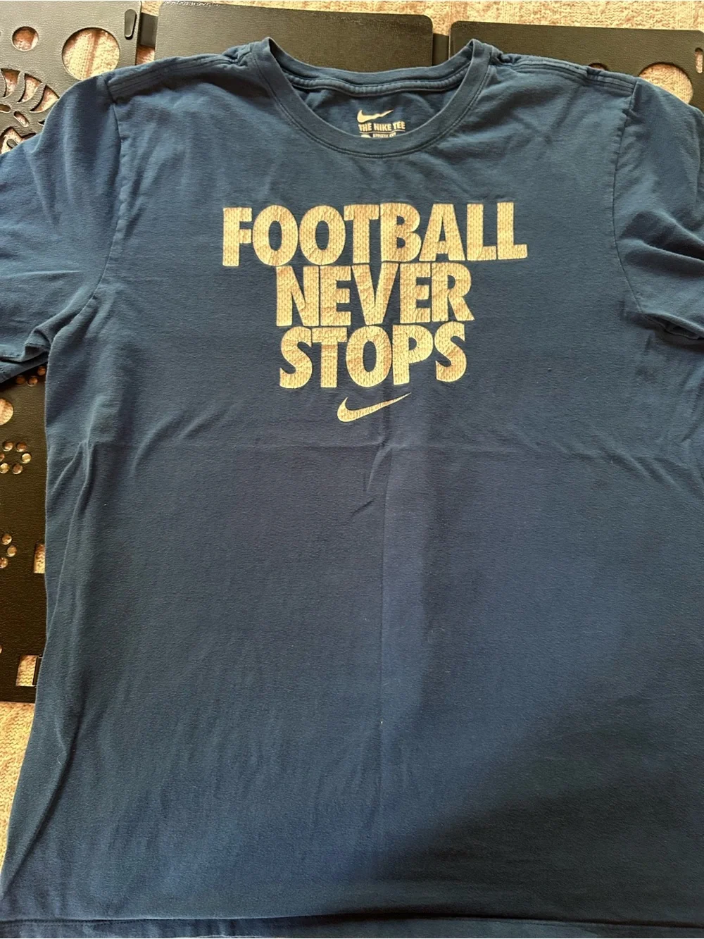 Nike Men's Navy Blue 'Football Never Stops' Short Sleeve Tee